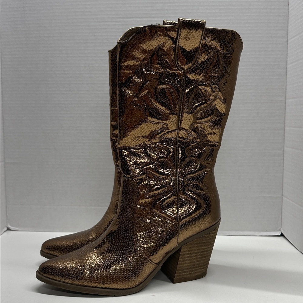 Michael Shannon Faith Cowboy Boots Western Block Heeled Metallic Bronze Size 10 - Picture 4 of 7